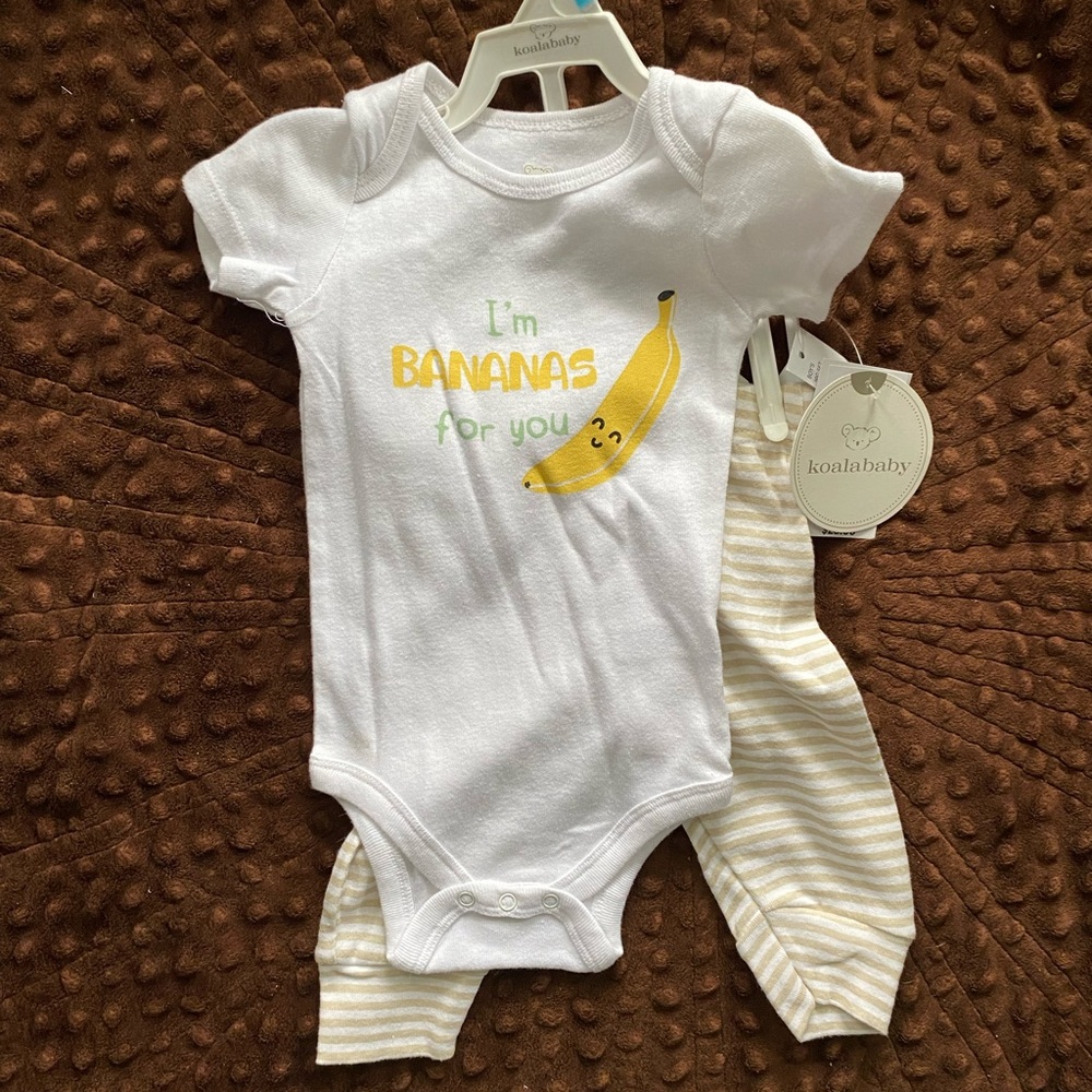 Koala Kids White and Yellow Banana Print Onesie